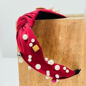 Hair Hoop Pearl for Women,Accessories Jewelry Head Band Headwear/ Red